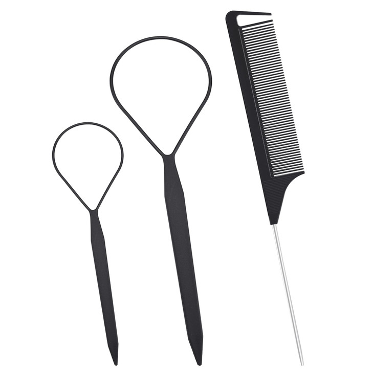 Quacc 3 Pcs Hair Styling Tool Set Topsy Tail Hair Tools Black