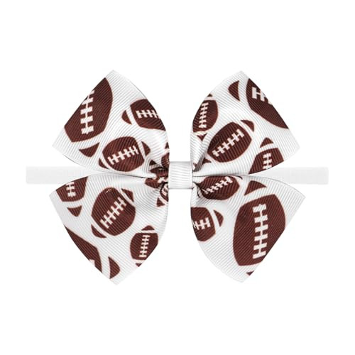 Oneninedream 4 Football Baby Girl Bows Sports Bow Game Day Headband Hair Ribbon Bow For Toddler Newborn Elastic Nylon Hair Accessories White