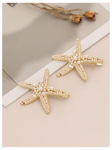 Makemechic Women S 2 Pcs Starfish Hair Clips Pearl Barrettes Hairpins