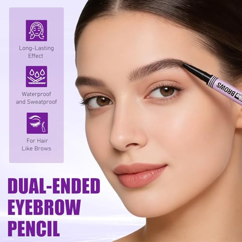 Microblading Eyebrow Pencil 2 In 1 Eyeliner Dual Endedbrush Tip Microblading Spoolie Brush With 4 Fork Tip And Precise Brush Tipcreate