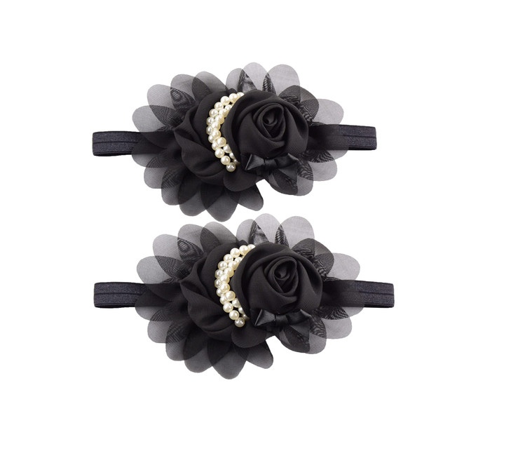Lddcx 2Pcs Black Baby Girl Infant Pearl Baby Headband Pearl Flowers Hairband Headbands Toddler Kids Hair Band Accessories. Fd48 Black