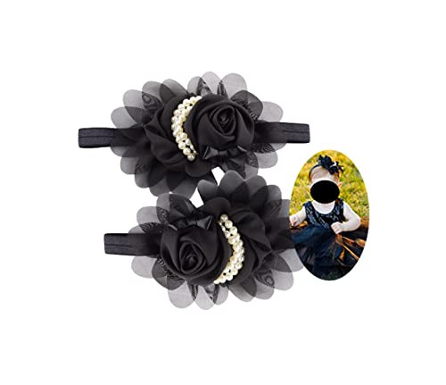 Lddcx 2Pcs Black Baby Girl Infant Pearl Baby Headband Pearl Flowers Hairband Headbands Toddler Kids Hair Band Accessories. Fd48 Black