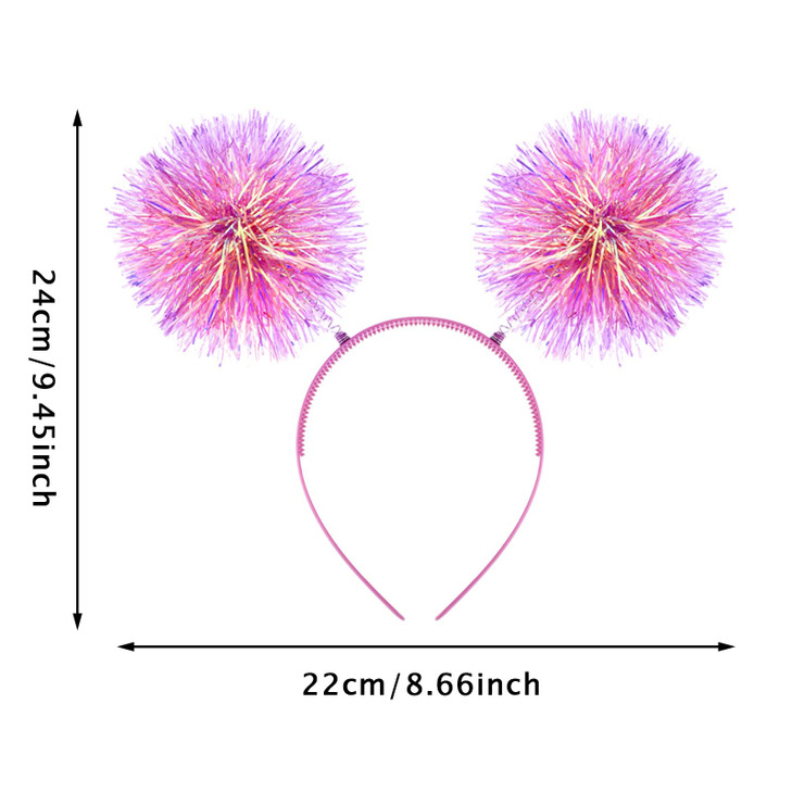 Divina Vitae Foil Strips Pom Pom Headband Glitter Tinsel Headband Pink Hair Accessories For Women Fluffy Pom Ball Headbands For Halloween