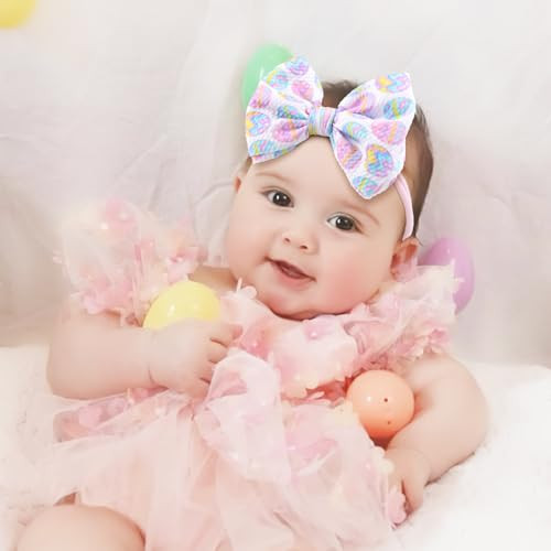 Lanmerry Easter Bows For Girls Bunny Baby Girl Headbands Easter Hair Bows Rabbit Eggs Bow Toddler Hair Accessories Infant Bows Headband