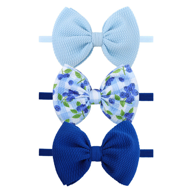Lanmerry 3Pcs 4.5 Blueberry Baby Bow Blue Girls Headbands Navy Blue Bows Newborn Hair Accessories Summer Outfits For Infant Toddler Girl