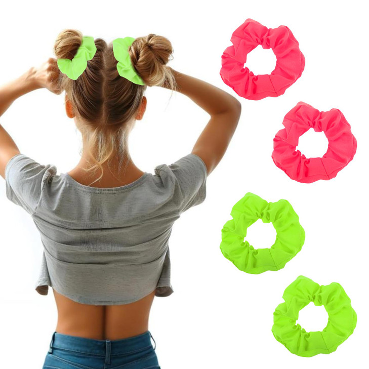 Grevosea 4 Pcs Neon Scrunchies For Hair 80S 90S Accessories Elastic Hair Ties Green Scrunchies For Women Girls Party Outfits And Workout