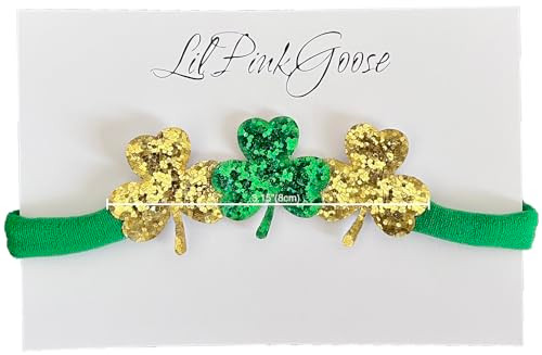 Lilpinkgoose Baby St. Patrick S Day Headbands Green Clover Bow Headbands For Newborn And I Year And Up Girls Green And Goldclover
