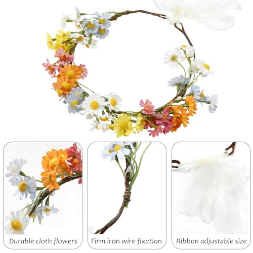 Awaytr Boho Sunflower Floral Crown Adjustable Hippie Headband For Women