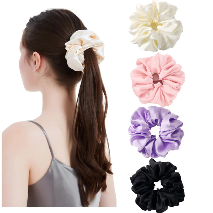 Large Oversized Scrunchies Satin Jumbo Scrunchies Soft Silk Big Scrunchy Elastic Elastic Hair Ties Ponytail Holder For Women And Girls