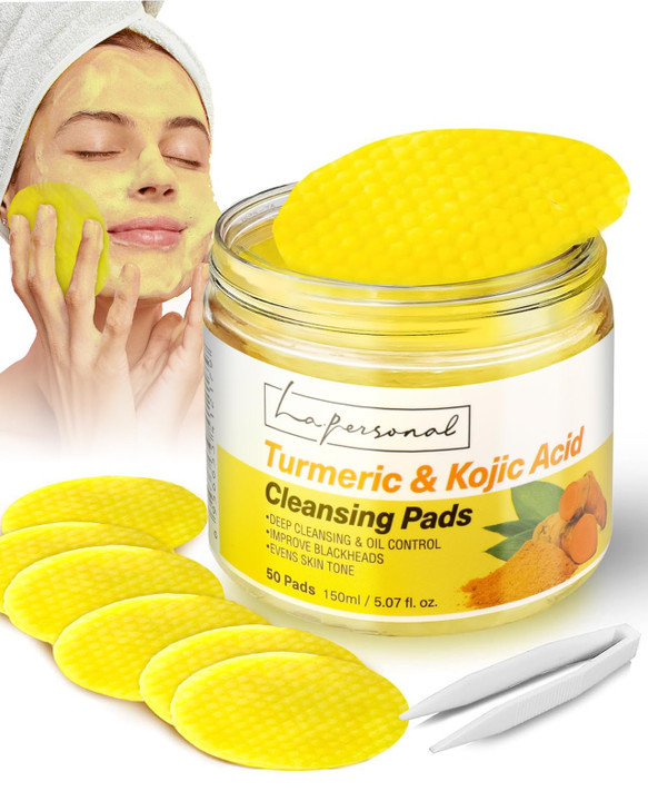 Turmeric And Kojic Acid Cleansing Face Pads For Exfoliation 50 Pcs