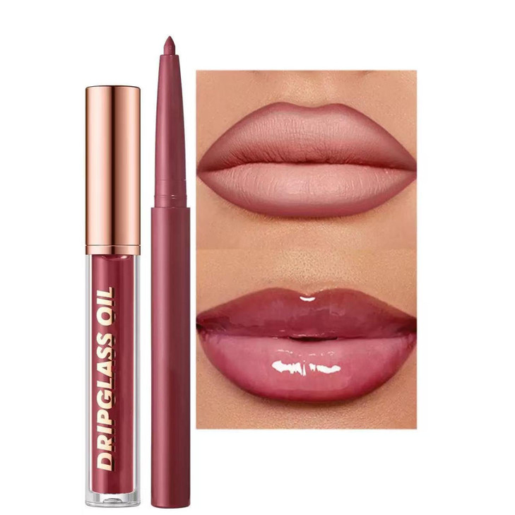 Hyesamyo Retro Style Lip Set Matte Lip Liner Plus Drip Glass Oil Lip Gloss Long Lasting Waterproof Easy Application For Natural Or Glam Look