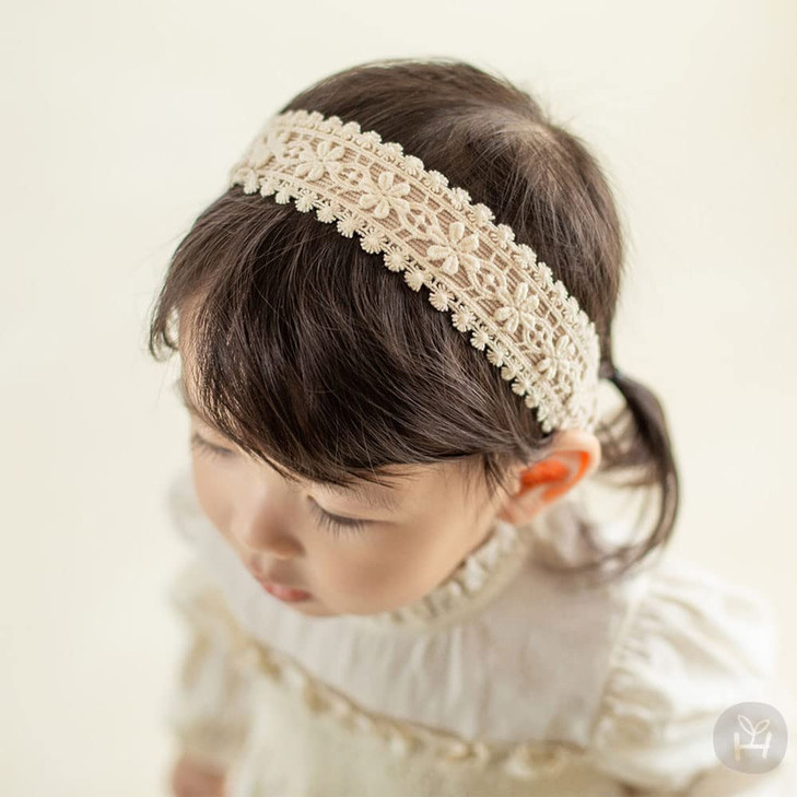 Asphinien Boho Chic Lace Headband Elastic Turban With Cream Wrap For Newborn Infant Girls Style 4