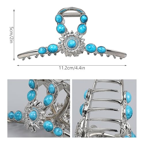 Extra Turquoise Blue Stone Sun Western Hair Clips Metal Retro Style Hairpin Western Claw Clips Nonslip Western Hair Accessories For Thick