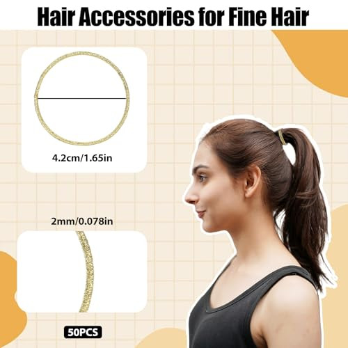 50 Pcs Gold Hair Ties For Women Elastic Shiny Hair Rubber Bands Gold Thin No Damage Ponytail Holders For Ponytails Small Golden Hairs Ties