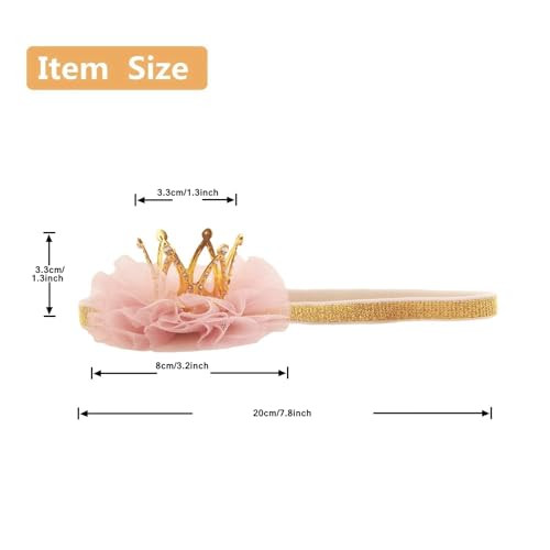 Nishine 1.3 X1.3 Mini Baby Girl Tulle Crown Headband Toddler Princess Crown Tiaras Birthday Photography Gold Elastic