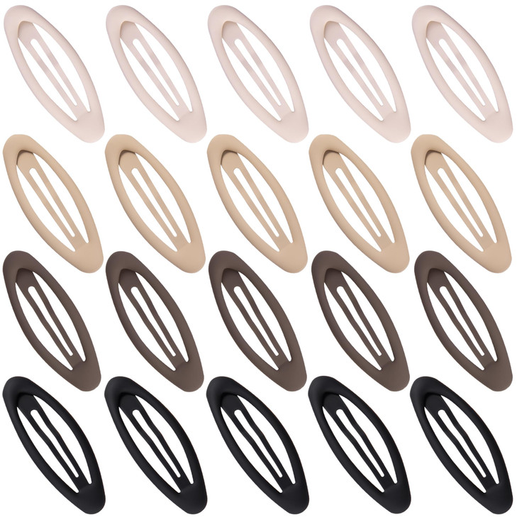 Cptots 20Pcs Oval Metal Snap Clips For Women No Slip Small Barrettes For Thin Fine Hair Matte Black Brown Beige