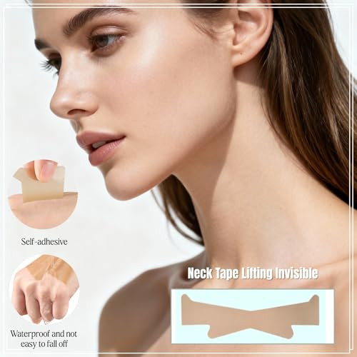 Tikiyoun Instant Neck Lift Tape Invisible 20 Pcs Reusable Lifting Strips For Double Chin Jowls And Wrinkles Ultra Thin Waterproof Facelift