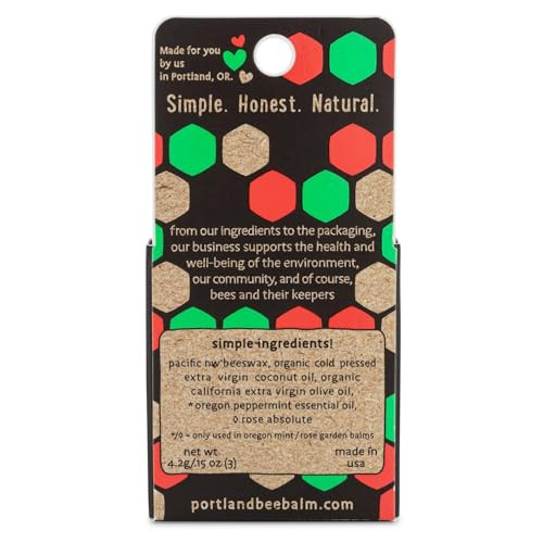 Portland Bee Balm All Natural Handmade Beeswax Lip Balm With Organic Coconut And Olive Oil Unscented Oregon Mint And Rose Garden 3 Count