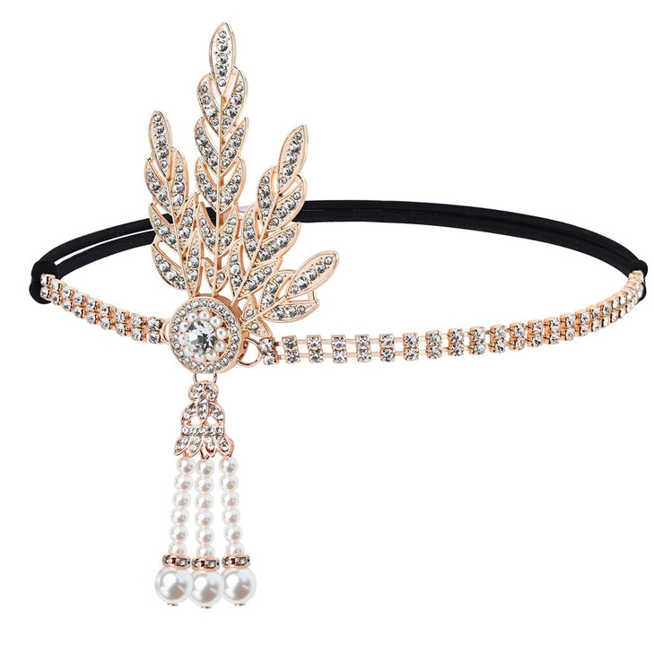 Gortin 1920S Flapper Headpiece Rhinestones Flapper Headband Bridal Wedding Roaring 20S Hair Accessories For Women Gold