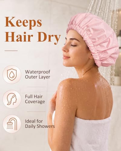 Edoneery Shower Caps For Women Reusable Waterproof Shower Hair Cap