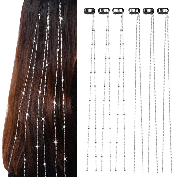 Hoyuwak 6Pcs Hair Jewelry For Braids Rhinestone Hair Chains Clip In Bling Tassel Hair Charms Accessories For Women Girls Festival Rave