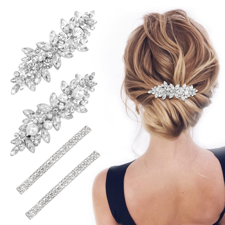 Deoot Hair Barrettes 4 Pcs Rhinestone Hair Clips For Women Hair Clip Barrettes With Rhinestones Crystal And Metal Alloy Flower Hairpins For