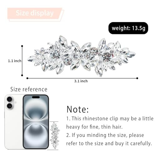 Whavel Rhinestone Crystal French Barrette Clips Vintage Bridal Wedding Hair Pins And Accessories For Women Bride Bridesmaid Silver