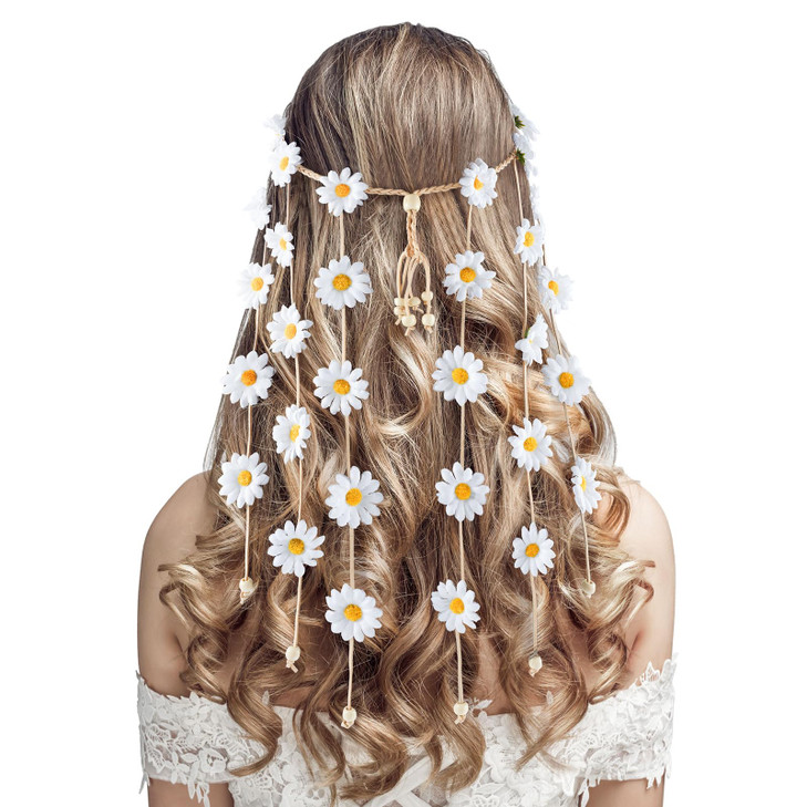 Docila White Daisy Floral Headbands Women Boho 60S 70S Hippie Accessories