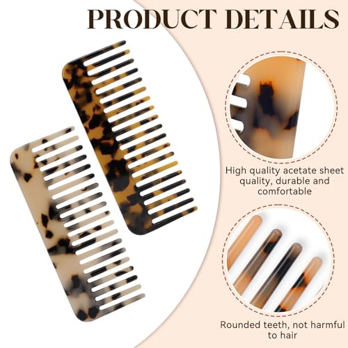 Travel Wide Tooth Comb Mini Cellulose Hair Detangling Comb 2 Pack