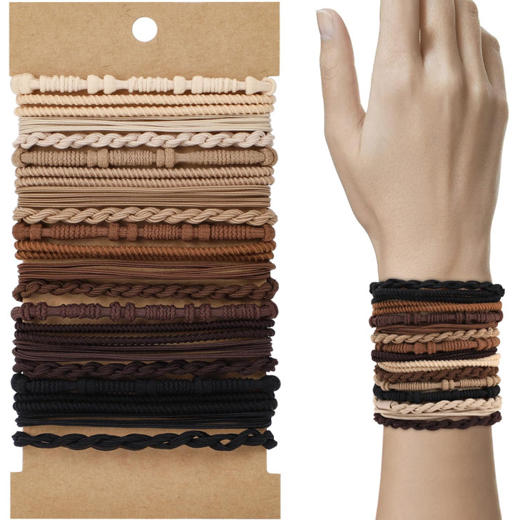 Wantgor Boho Hair Ties 20 Pcs Hair Bands 4 Styles Neutral Hair Ties 2.36Inch Cute Ponytail Holders Elastic Boho Hair Bracelets For Women
