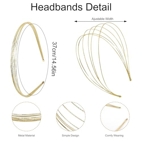 Tobeffect Multi Layers Metal Headbands For Women 2Packs Fashion Thin Headband Layered Gold Elegant Hairbands Headpiece Trendy Hair