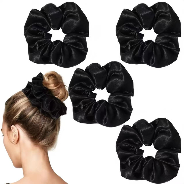 Nothstein 4Pcs Black Satin Silk Scrunchies For Women 6.3Inches Extra Large Hair Scrunchy Oversized Thick Elastic Hair Ties Hair Bands