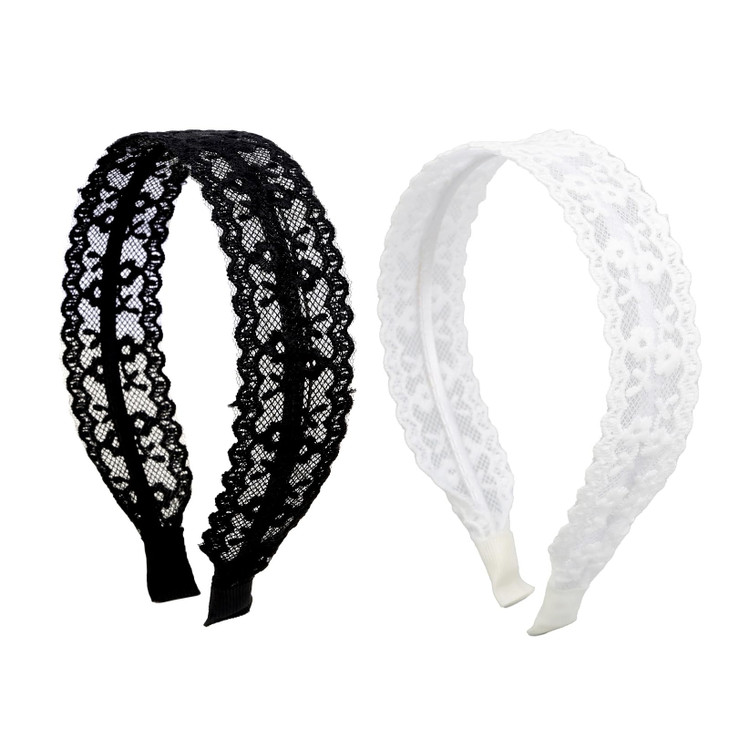 Tebiekoy 2 Packs Lace Headbands For Women And Girls Vintage Floral Embroidered Head Bands Fashion Lace Hairbands Boho Hairhoops Hair