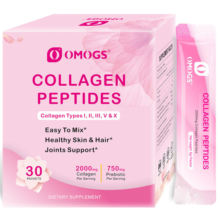 OMOGS Collagen Peptides Powder, with Prebiotics & Cranberry Extract -Hydrolyzed Collagen Peptides Support Hair, Skin, Nail, Bone & Digestive Health,