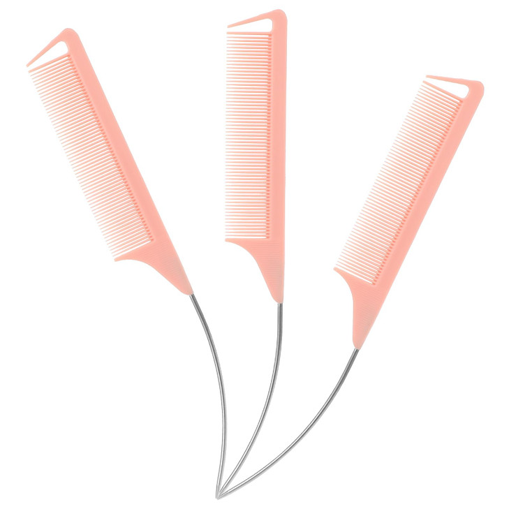 Giantree 3 Pcs Curved Rat Tail Combs Rat Tail Parting Comb Carbon Fiber Long Steel Pin Teasing Rat Tail Comb For Hair Styling Hair Parting