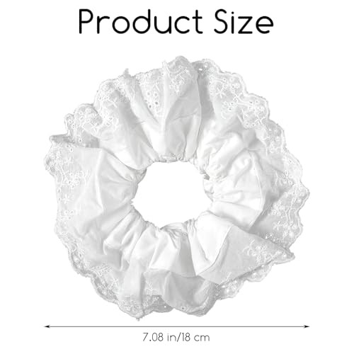 Dimeho White Scrunchies For Women Large Lace Scrunchies Elastic Hair Ties No Damage Double Layer Hair Bands White