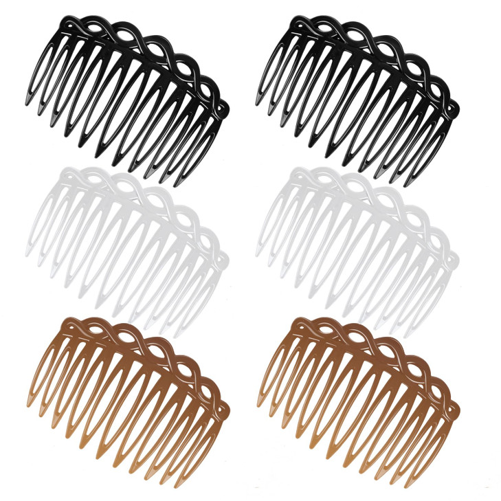 Comnico 6 Pcs French Hair Side Combs Women Hair Comb Accessories Set Plastic Twist Decorative Comb Hair Clips 4 Colors Bridal Wedding Veil