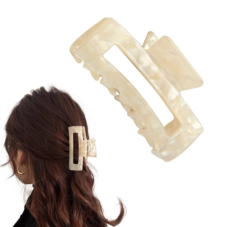 White Hair Clips For Women Thick Hair Large Claw Clips For Thin Hair Big Square Hair Clip For Long Curly Hair Strong Hold Jaw Clip Fashion