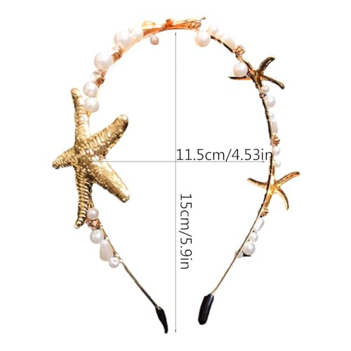 Jaczora Gold Fashion Beaded Starfish Headband Pearl Starfish Mermaid Headbands Beach Wedding Hair Accessories For Women