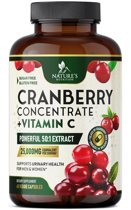 Cranberry Supplement Pills 25,000mg - High Potency Vitamin C Cranberry for Women & Men, Urinary Tract Health Support, Sugar Free, Gluten Free, Non-GM