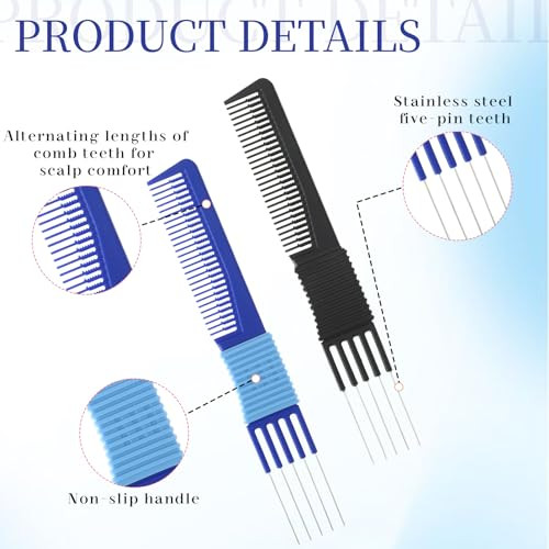 2 Pcs Comb With Prongs On Lift Teasing Comb For Fine Hairs Hair Backcombing Combs Hair Pick Salon Teasing Metal Pick Lifting Fluffing Combs