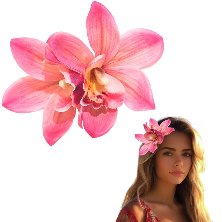 1Pc Orchid Flower Hair Clips 6Inch Large Hawaiian Artificial Flower Hair Barrettes Hibiscus Hair Clips For Wedding Bridal Beach Party