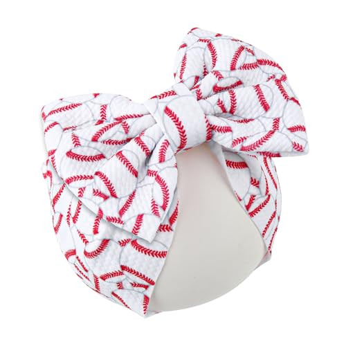 Boxob Baseball Bow Headband Baby High Stretchy Soft Nylon Headbands In Red And White Game Sport Event Hair Accessories For Girls And Infants