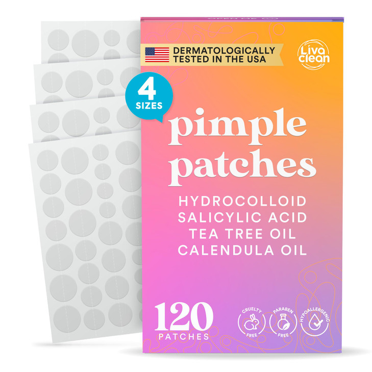 Livaclean 120 Ct Pimple Patches For Face W Salicylic Acid Tea Tree And Calendula Oil Four Sizes Zit Dots Acne Patches For Face Hydrocolloid