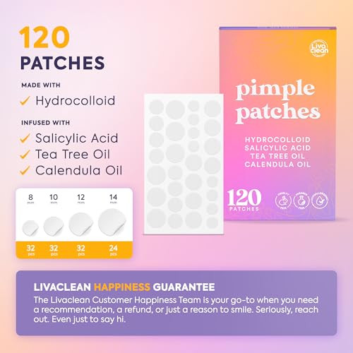 Livaclean 120 Ct Pimple Patches For Face W Salicylic Acid Tea Tree And Calendula Oil Four Sizes Zit Dots Acne Patches For Face Hydrocolloid