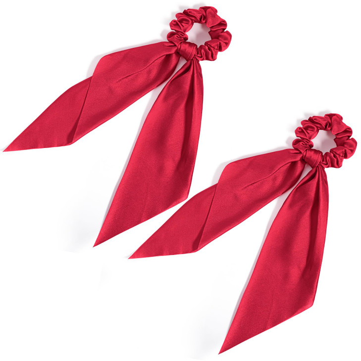 Bow Scrunchies For Women 2 Pcs Red Silk Scarf Scrunchies Ponytail Holders Hairs Ribbons Ponytail Scarf Knotted Bow Silk Hairs Ties Satin
