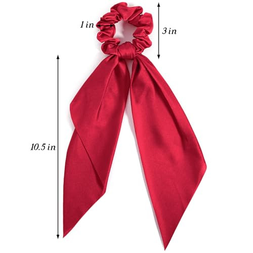 Bow Scrunchies For Women 2 Pcs Red Silk Scarf Scrunchies Ponytail Holders Hairs Ribbons Ponytail Scarf Knotted Bow Silk Hairs Ties Satin