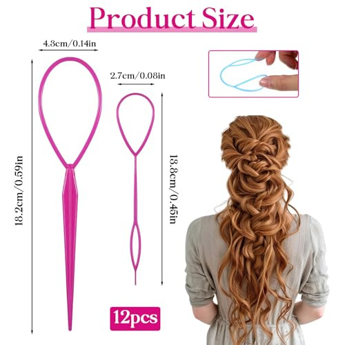 12 Pack Hair Loop Tool Hair Tool Set Ponytail Pull Through Hairs Pull Through Tools In Large And Small French Braid Loop Braiding Tools 6