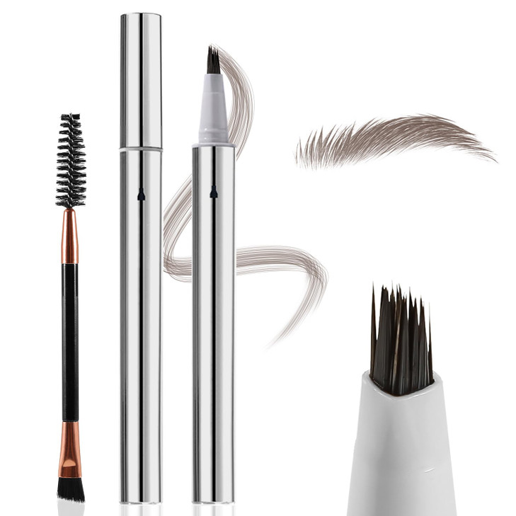 Boobeen 2Pcs Wild Liquid Brow Pen Microblading Natural Eyebrow Pencil With Spiral Brush Ultra Precise Tips For Hair Like Makeup With Brush
