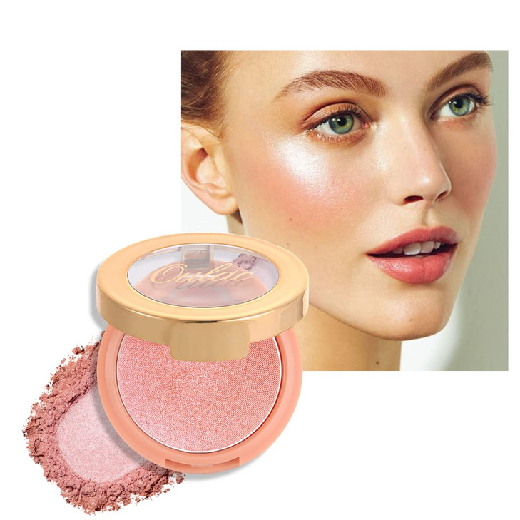 Oulac Pink Lumious Blush Makeup 2 In 1 Powdery Blush And Highlighter Shimmer Metallic Glow Shape And Highlight Face Cruelty Free And